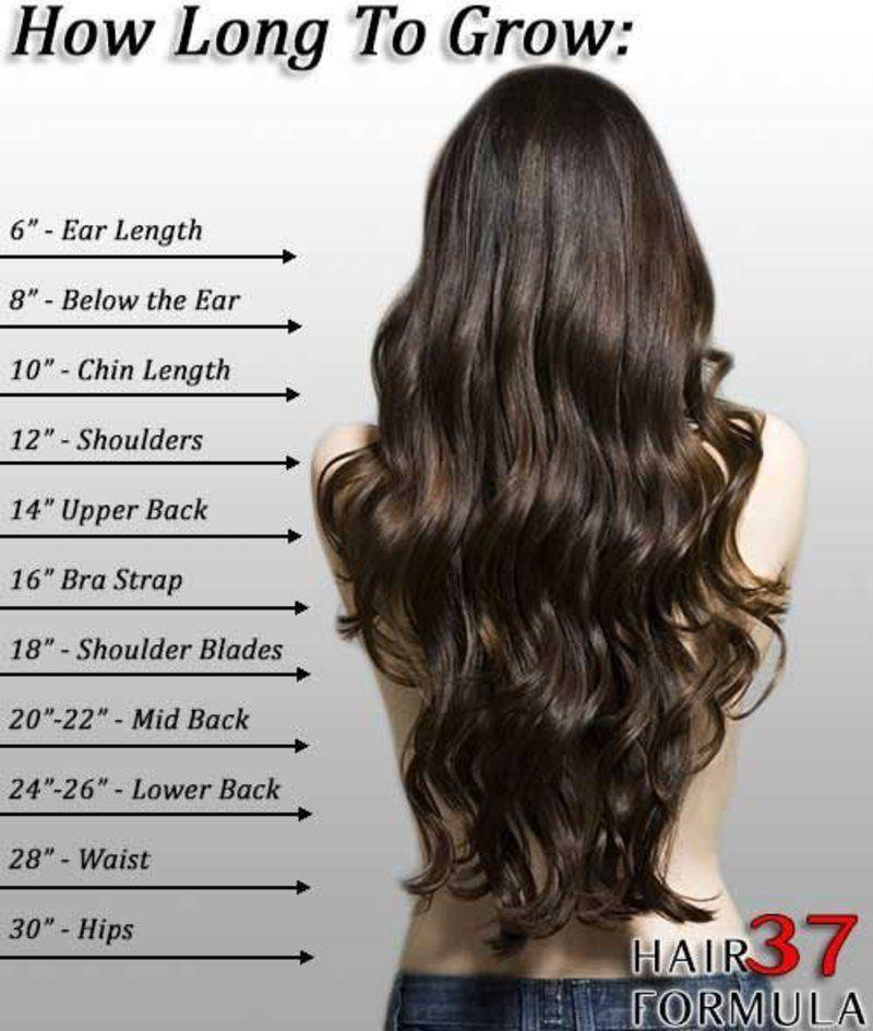 Real wavy human hair length chart showing ear to hip landmarks with growth measurements